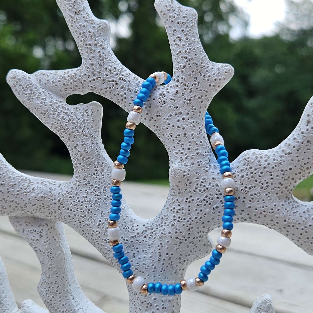 Handmade Blue and Gold Beaded Bracelet